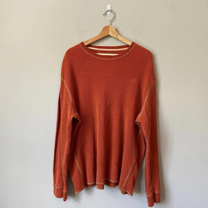 Timberland Mens XL Long Sleeve Waffle Thermal Knit Orange Pullover Shirt Outdoor